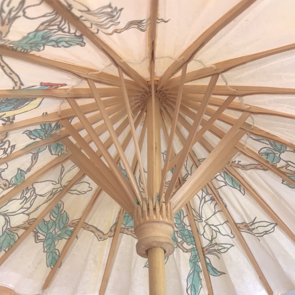 Vintage Handmade Japanese Wooden Decor Umbrella - Picture 6 of 9